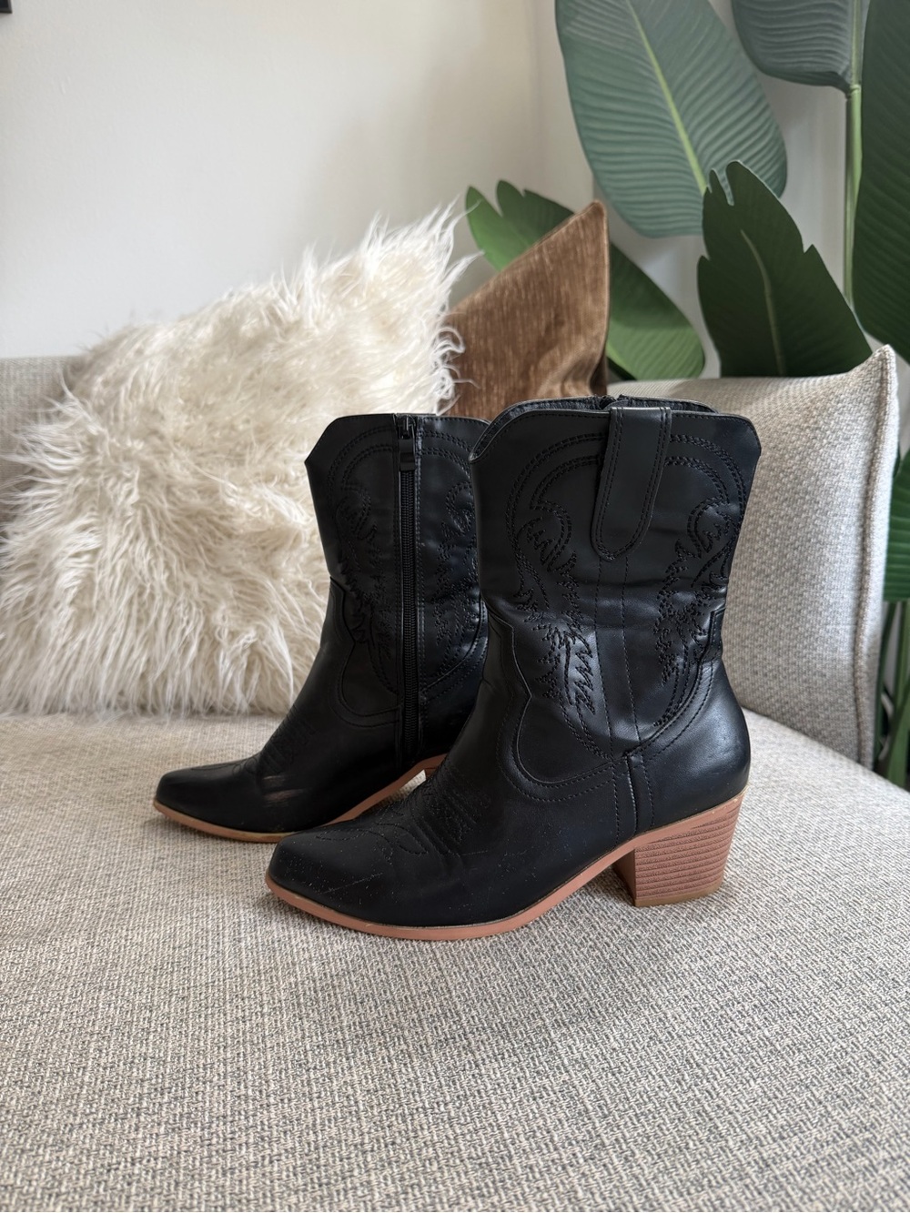 Black Mid-Calf Cowboy Boots